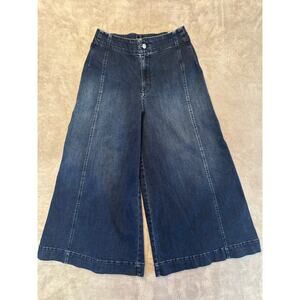 Maeve Ultra Wide Leg Crop Culotte Dark Wash Jeans 28 Palazzo High Rise Boho Chic